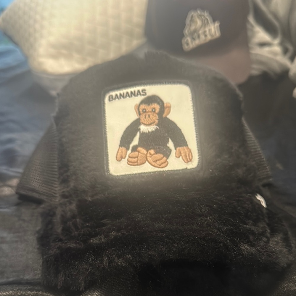Black Furry Cap with Monkey Patch